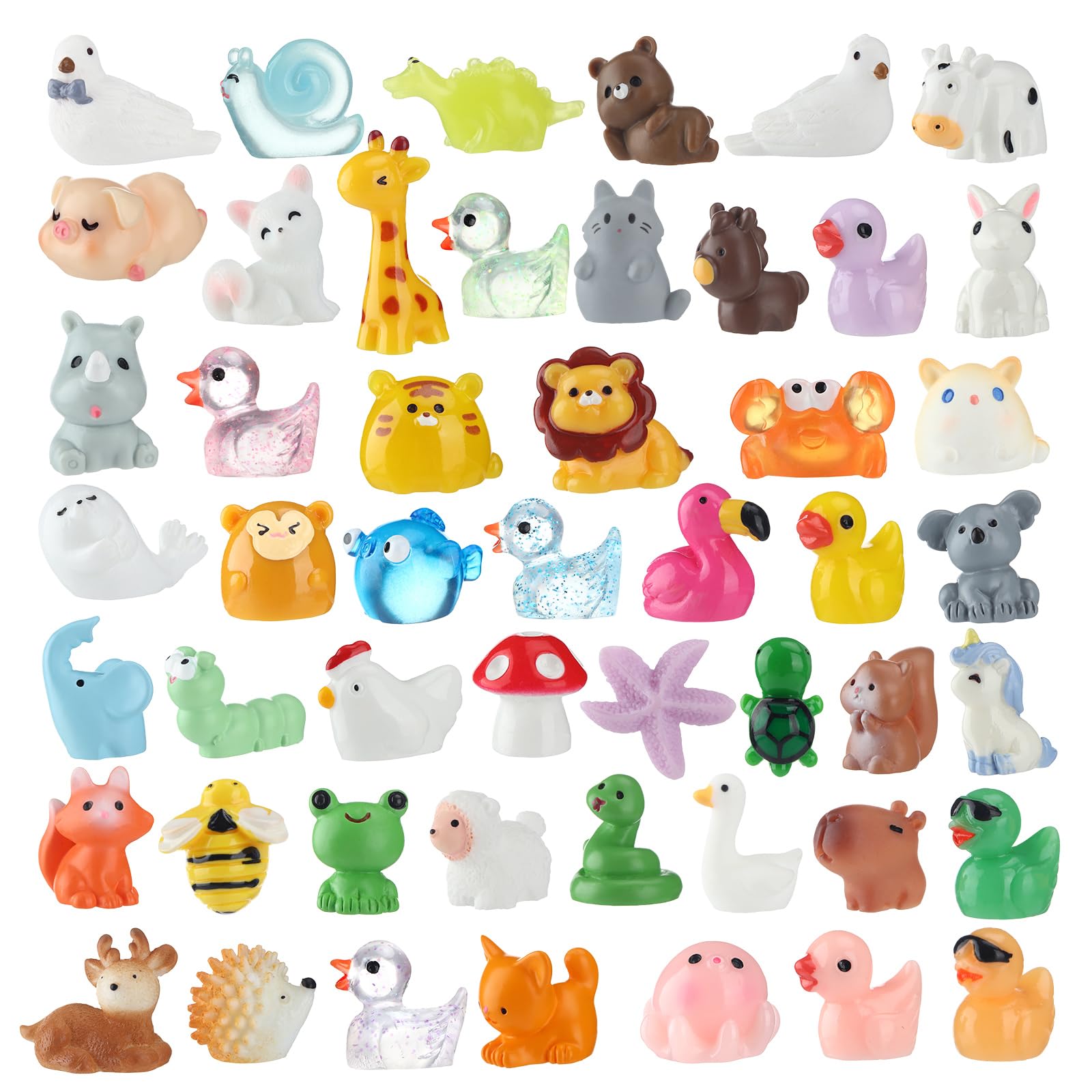 50 Pcs Mini Resin Animals Various Mini Animals Figurines For Farm Animal Figures,Dollhouse,Fairy House Garden,Micro Landscaping