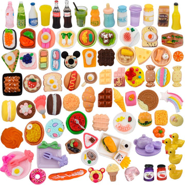 Muyizi 100Pcs Miniature Food With Storage Box Mini Food Miniature Doll House Accessories Small Resin Doll Food Dollhouse Food Set For Pretend Play Kitchen