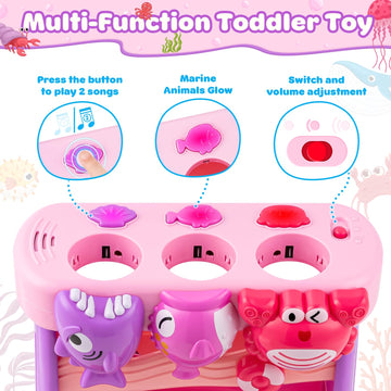 V-Opitos Musical Toys For Toddler 1, 2, 3 Years Old, Feeding Interactive Toys For Baby 9-12 Months, 6 7 8 9 10 12+ Months, Montessori Education Toy, Perfect Christmas Birthday Gifts Boy & Girl (Pink)