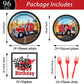 gisgfim Semi Truck Party Supplies Set - 96 Pcs Paper Plates & Napkins for Kids Birthday, Red Tractor Trailer Theme, Serves 24