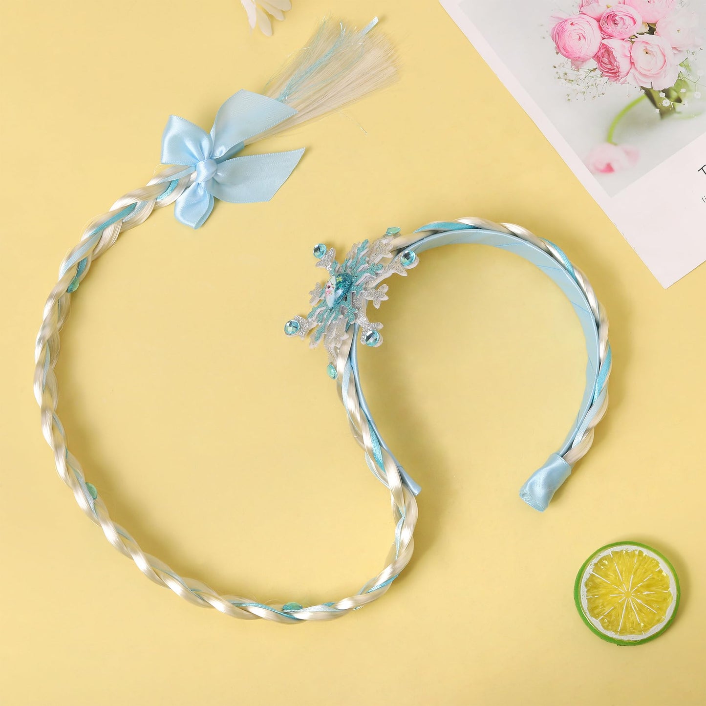 Jaqakid Elsa Costume For Women,Princess Dress Up Wigs, Princess Elsa Long Braided Wig Headbands For Girls Cosplay Hairpiece Cost