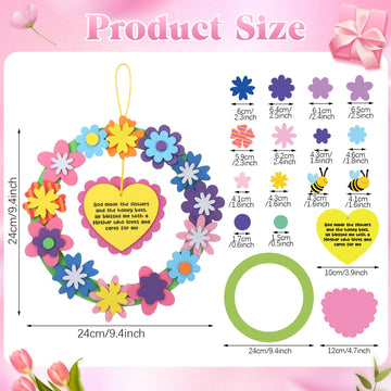 Lunmon 24 Sets Mothers Day Crafts for Kids Mom Bulk Foam Flower Wreath with Flowers Honey Bees and Inspirational Poem DIY Craft