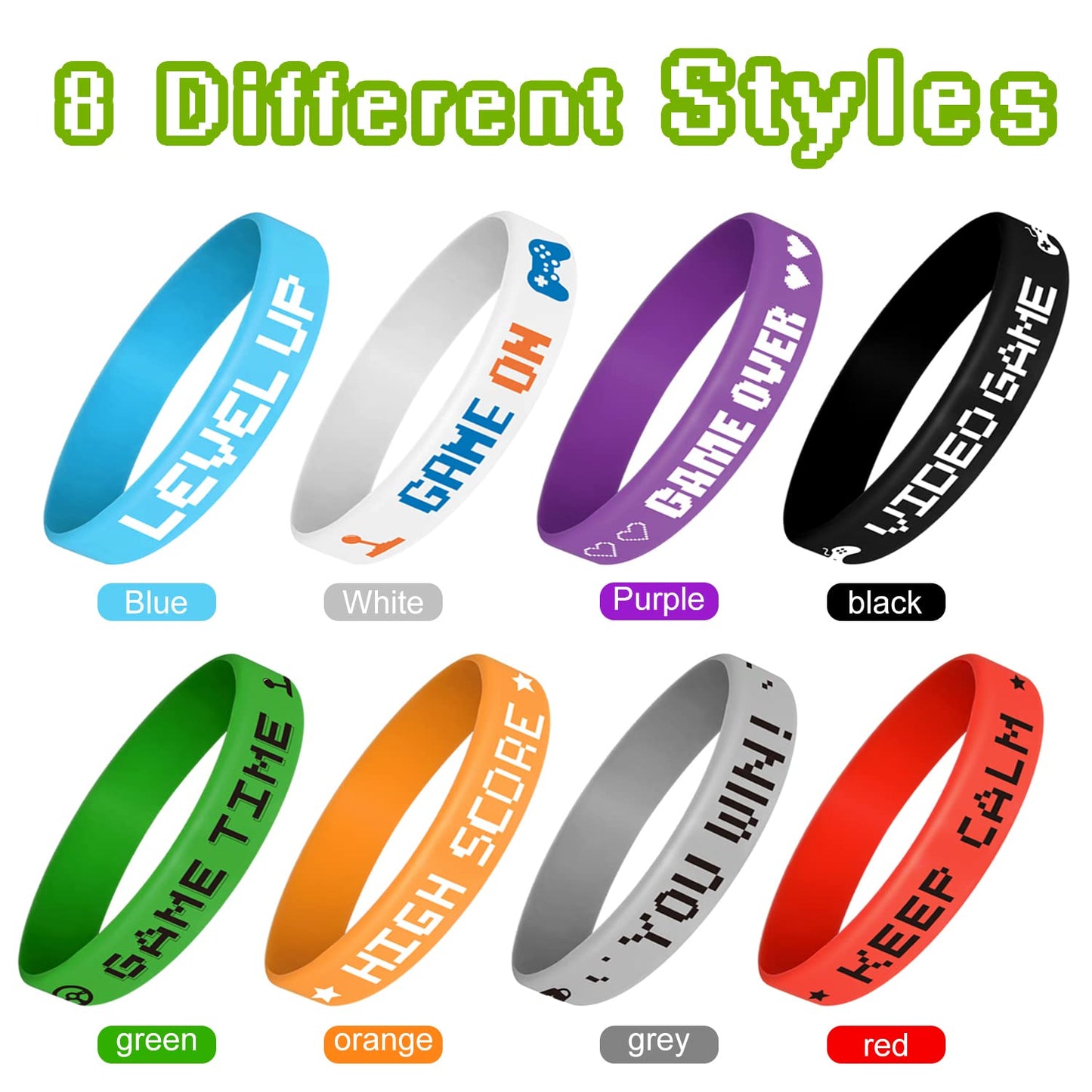 Astaron 32 Pieces Video Game Rubber Wristband Colored Bracelets For Game Theme Party Kids Birthday Party Favors