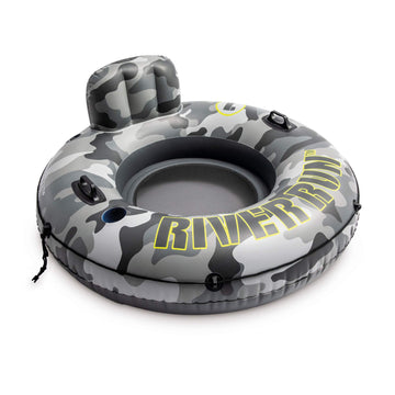 Intex 56835Ep River Run I Camo Inflatable Floating Towable Water Tube Raft With Cup Holders And Handles For River, Lake Or Pools