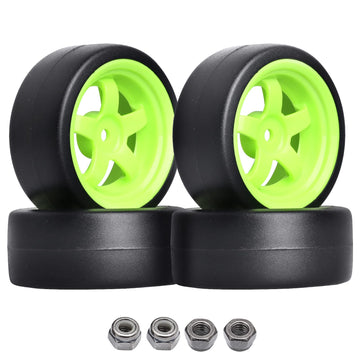 AllinRC 1/10 RC Drift Tires and Wheels 12mm Hex Hard Tyre for RC Drifting Car, Also Fit 1/12 1/14 1/16 Scale Models, Set of 4