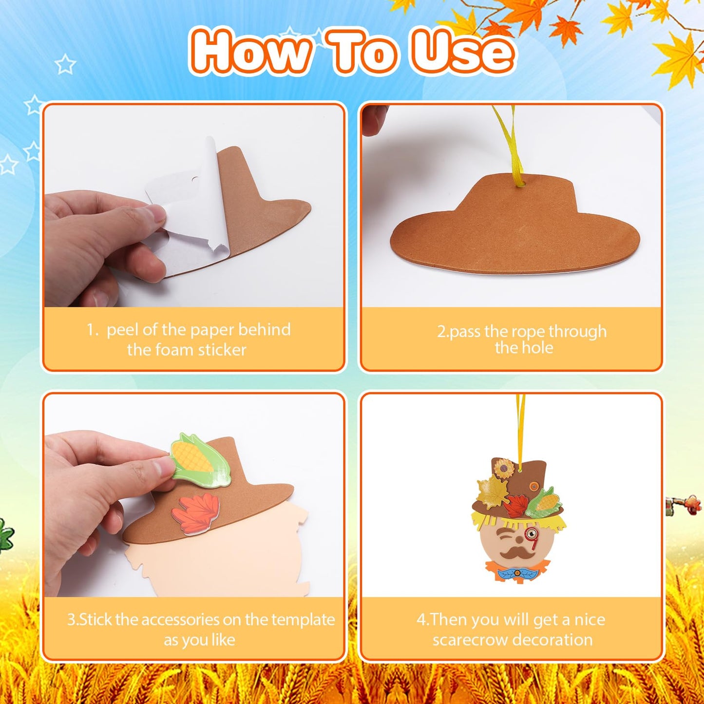 Fennoral 12 Pack Fall Craft For Kids Make You Own Scarecrow Foam Stickers Diy Arts And Crafts For Boys Girls Fall Art Activities