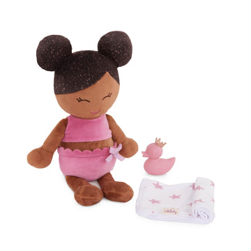 Lullababy - 14-Inch Water-Safe Bath Doll - Warm Skin Tone & Dark-Brown Hair - Toddler Bath Toys - Towel & Bath Ducky Accessories