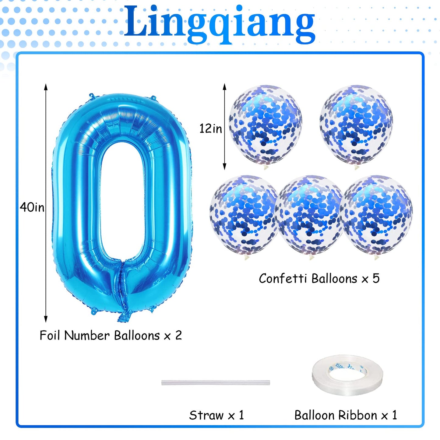 40 Inch Number 50 Foil Balloons Set, Blue 50Th Birthday Balloons With Blue Confetti Balloons, Giant Number 5 And 0 Helium Balloo