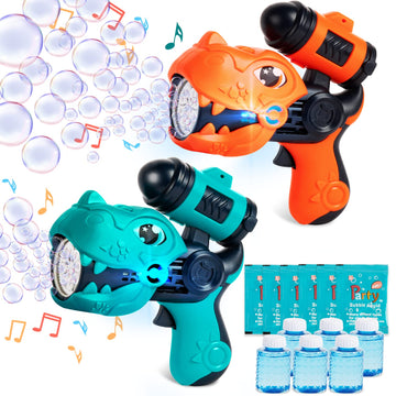 2 Pcs Dinosaur Bubble Gun Blaster For Kids, Outdoor Bubble Machine Blower Maker With Lights And Sounds, Birthday Toys Gifts For