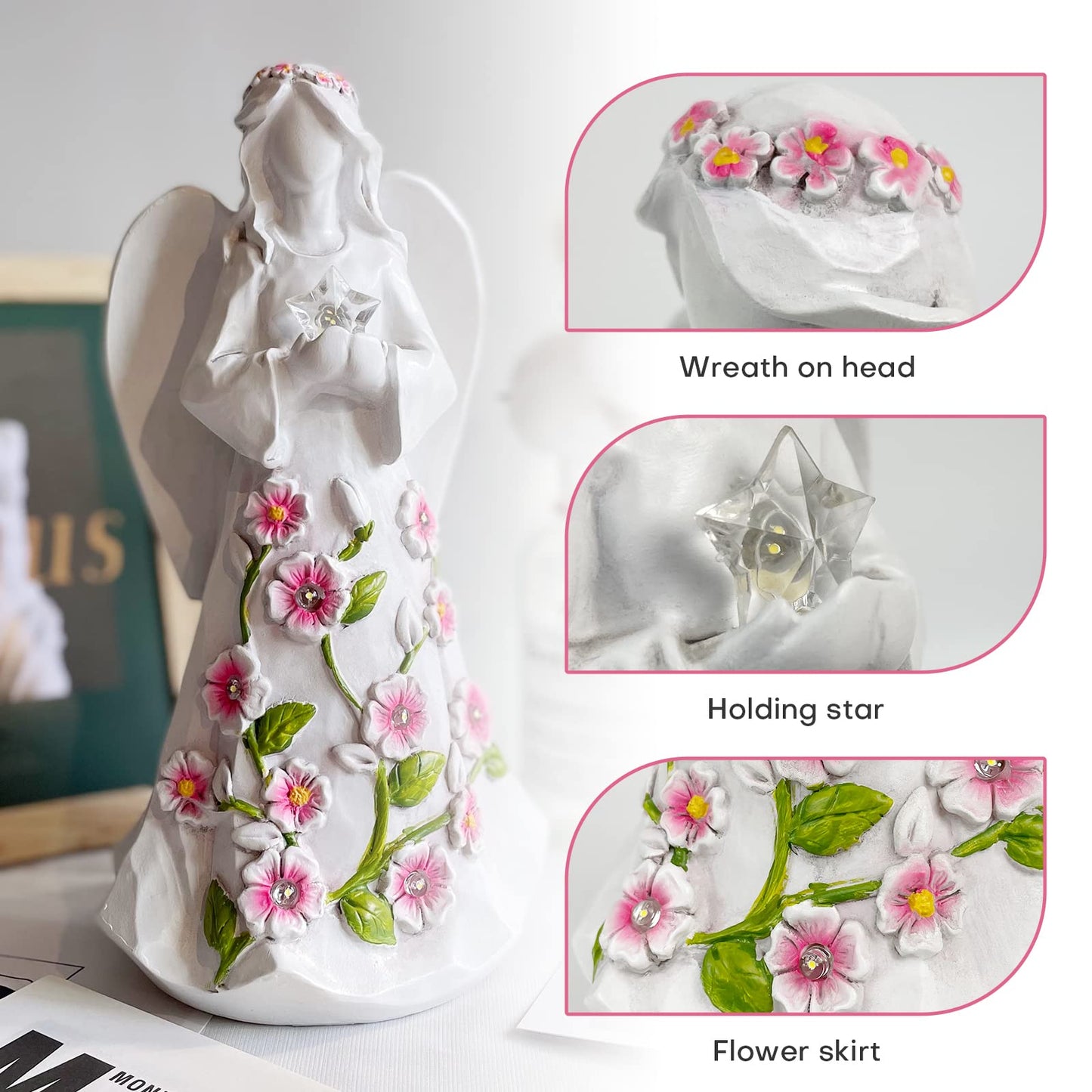 Legifo Guardian Angel Figurines With Light Star Battery Operated Angel Statue Decor, Birthday Gift For Grandma Grandmother Aunt Birthday Gift (With Timing Function)