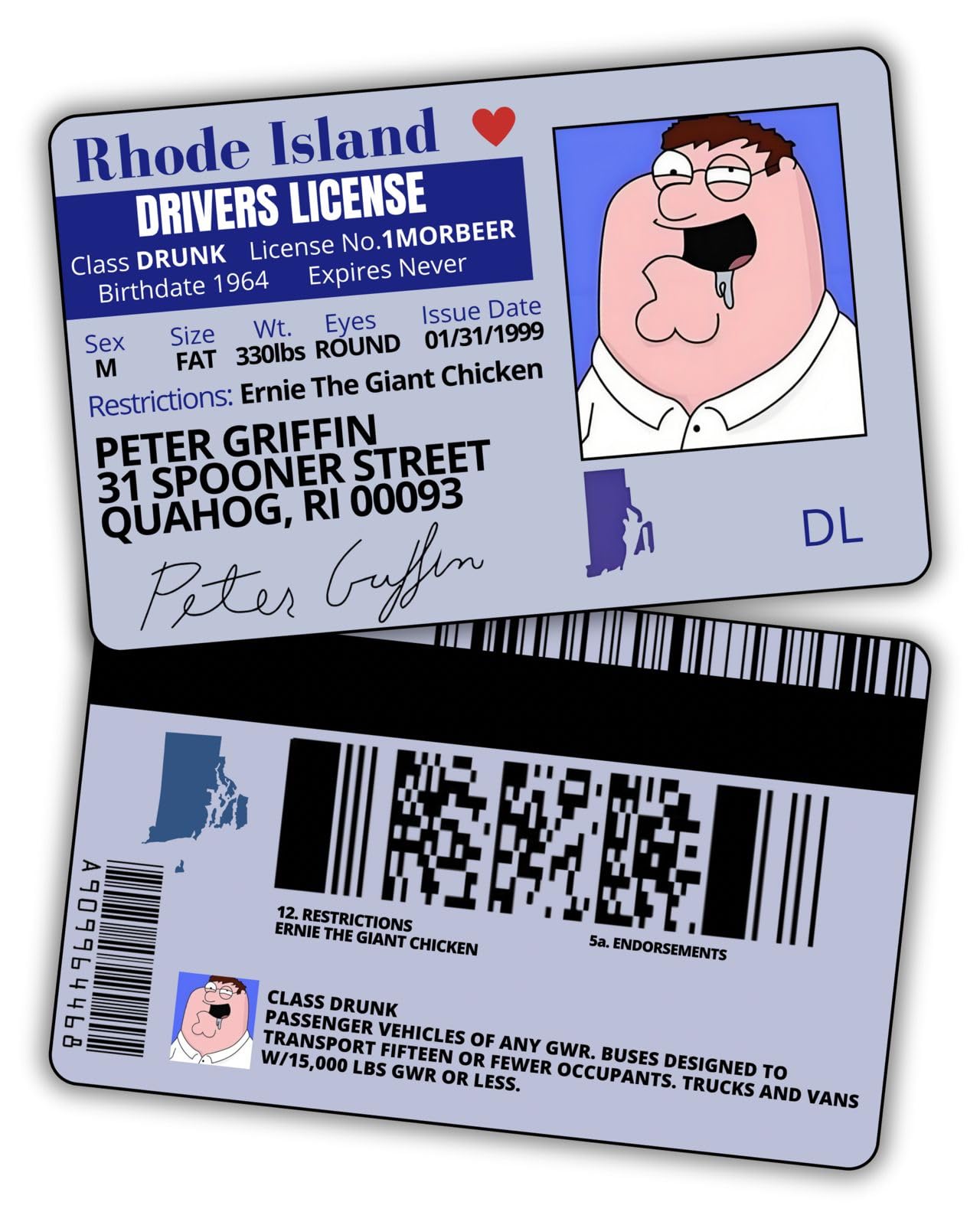 Pack of 3 Peter Griffin Driver License ID/Funny Plastic License/Family Guy Fans Complement for Costumes/Double Sided | Collectib