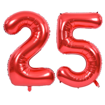 Toniful 40 Inch Large Red Number 25 Balloons Giant Digital 25 Or 52 Helium Balloons, Foil Mylar Big Number Balloons For 25Th Or