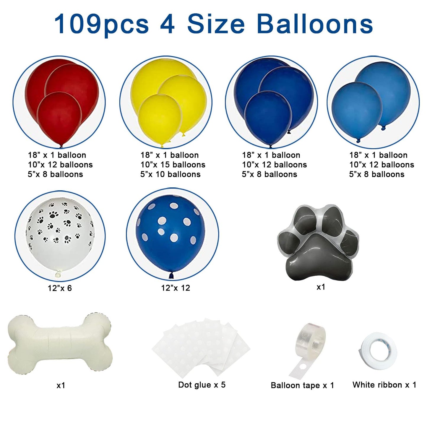 106Pcs Birthday Balloons Garland Arch Kit 18/12/10/5 With Print Balloons For Party Birthday Decorations, Dog Party Supplies For