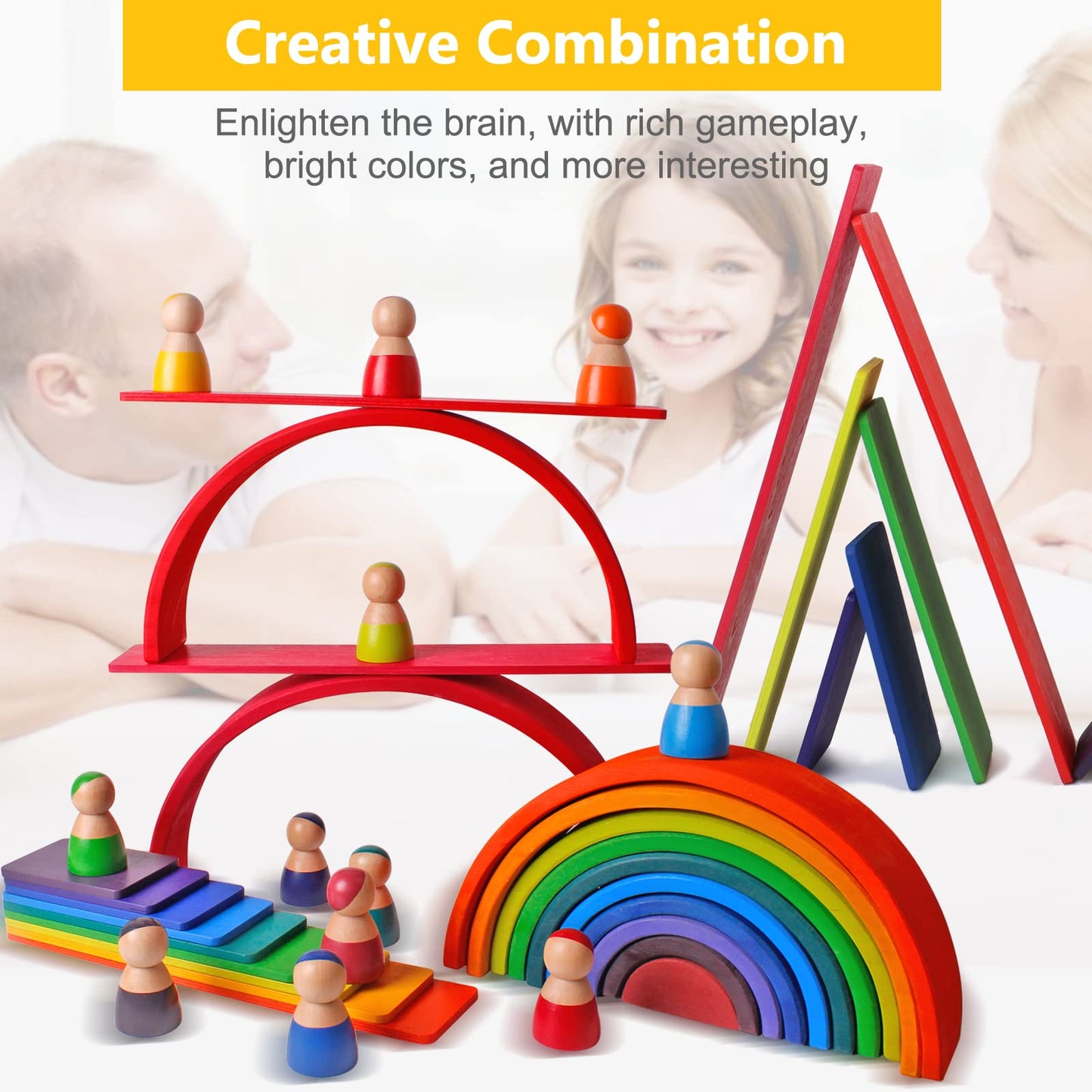 Shierdu 11 Pieces Of Wooden Rainbow Board Oversized Stacking Game Puzzle Blocks Children'S Infant Toys 3 Years Old Boys And Girls Toy Gifts
