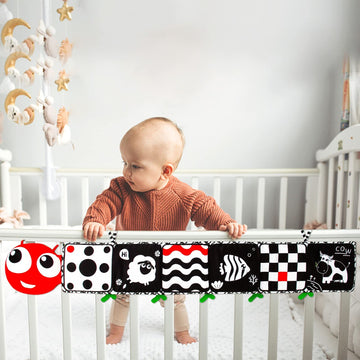 Inbeby Black And White High Contrast Sensory Baby Crib Toys Soft Book, Standable Tummy Time Mirror Toy For Baby Newborn 0 3 6+ Months Brain Development Infant Boy Girl 0 6 Month Multi-Function