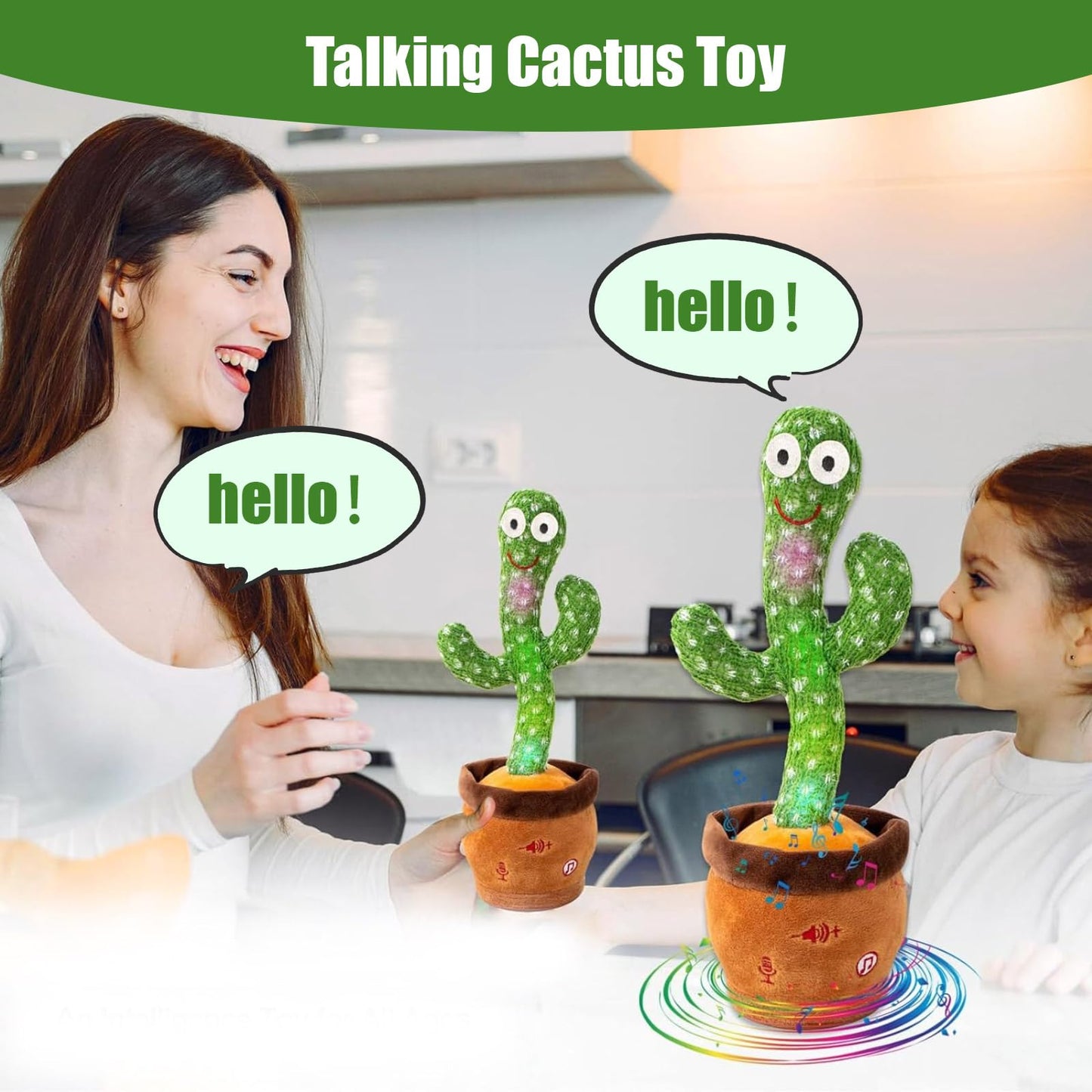 Miaodam ?Children'S Songs? Singing Talking Cactus Toy Repeating What You Say, Dancing Crawling Caticus Toys 10 Nursery Rhyme, Adjustable Volume, Embroidery Button Mimicking