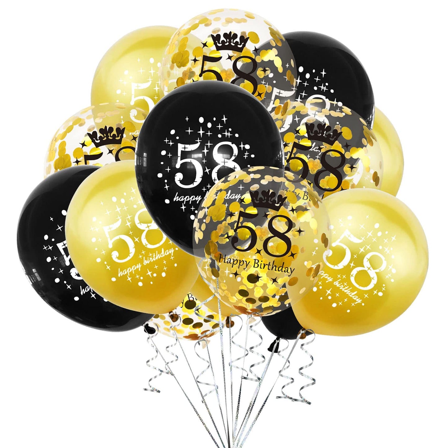 SHUNTAI 58th Birthday Balloons, Black and Gold, 12 Inch Latex Confetti, 15 Pack, Happy 58th Anniversary Party Supplies