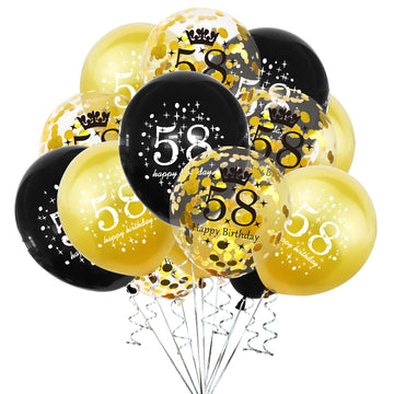 SHUNTAI 58th Birthday Balloons, Black and Gold, 12 Inch Latex Confetti, 15 Pack, Happy 58th Anniversary Party Supplies