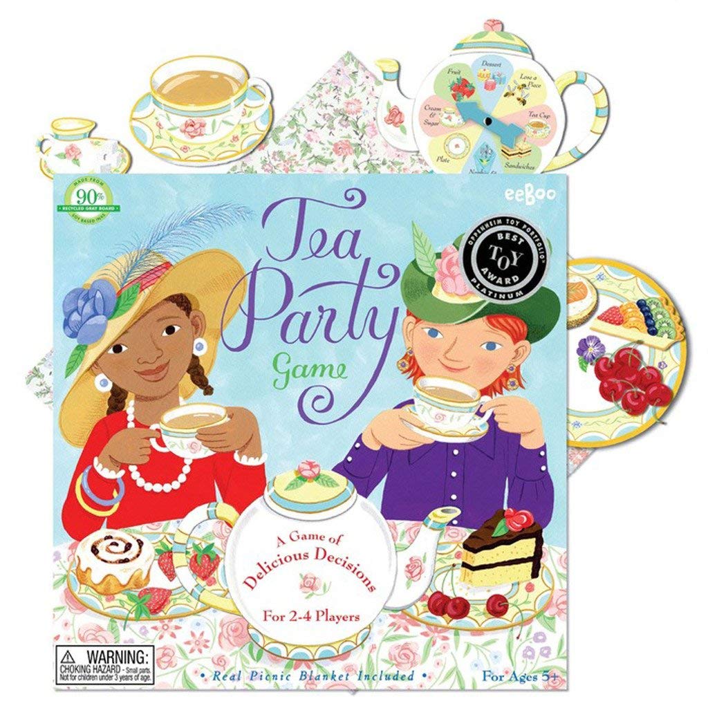 eeBoo Tea Party Spinner Game for Kids, 2-4 Players, Develops Patience & Social Skills, Cardboard, Multicolour, Model EB-TEAGM2