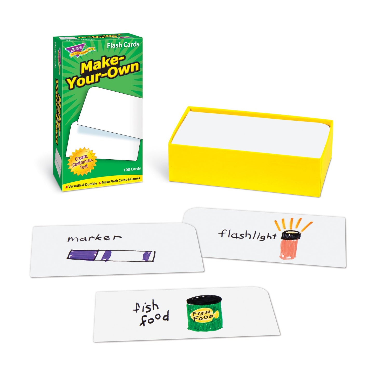 Trend Enterprises: Make-Your-Own Skill Drill Flash Cards, Create, Customize, Test, Versatile & Durable, Make Flash Cards & Games, 100 Blank Cards Included, Ages 3 And Up