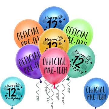 12Th Birthday Balloons, Pack Of 30 Assorted Color Official Pre-Teen Happy 12Th Birthday Latex Balloon Ribbons For Girls Boys Hap