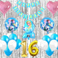 Flyloons 16Th Frozen Elsa Theme Birthday Decorations Items For Girls With Elsa Anna Olaf Foil Balloon,Light Pink Star Foil,Sky B