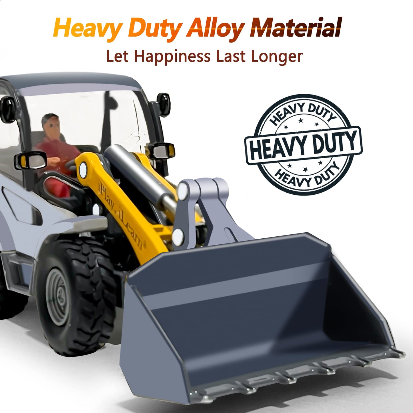 iPlay, iLearn Heavy Duty Construction Playset - Metal Dump Truck, Excavator, Bulldozer, Medium, Gold, Model QL-EUHW-CGJQ