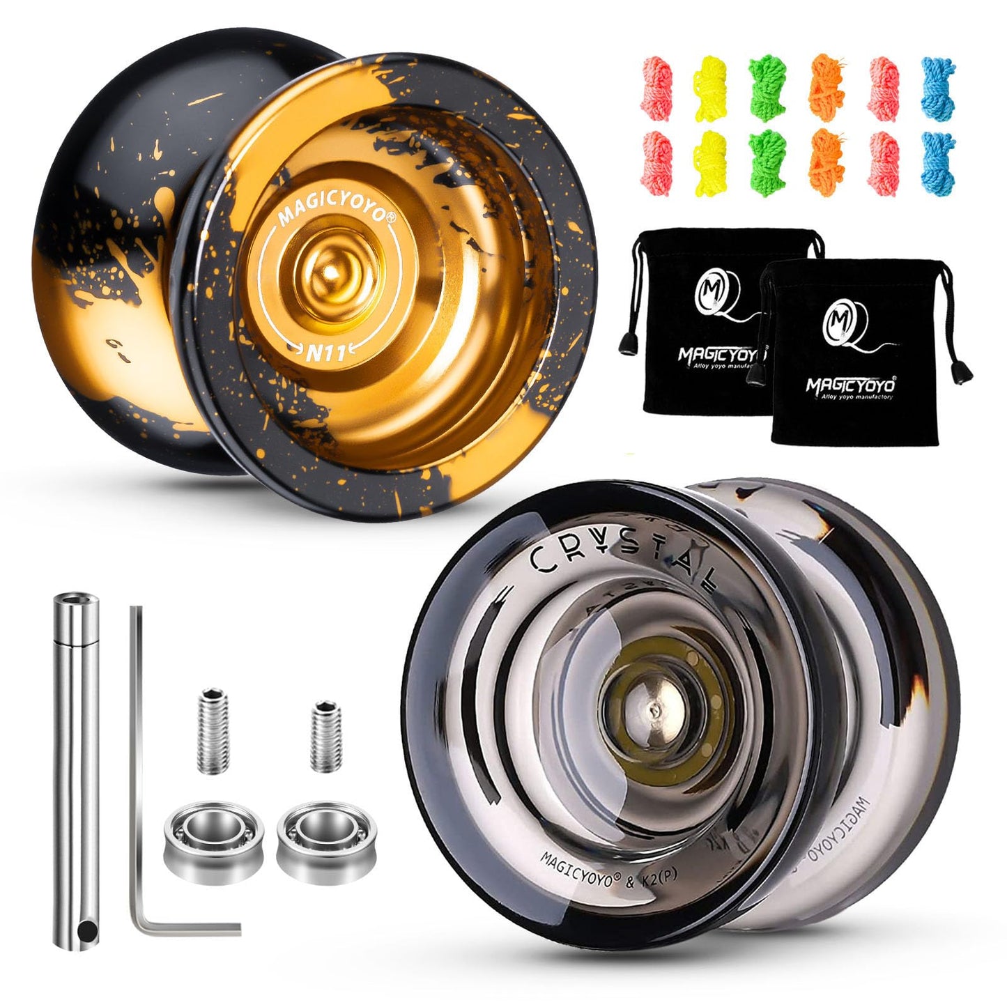 3 Pack Of Yoyos K2 Crystal Responsive Yoyos For Kids Beginner, Dual Function Yoyos With Replacement Unresponsive Bearings Kit Fo