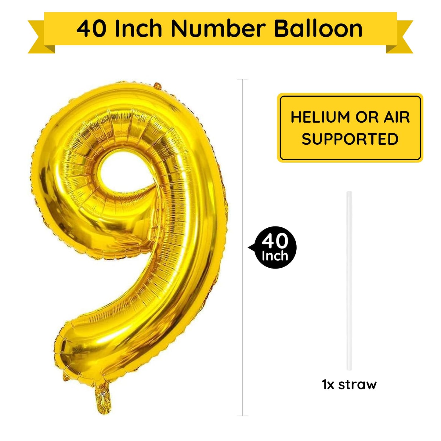 Paticool Gold Number 9 Balloon, 40 Inch Large Number Foil Mylar Balloons For 9Th Girl Boy Birthday Party Celebration Decorations