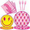 Qyeahkj 25 Guests Preppy Party Plates Napkins Forks Supplies Set Disposable Tableware Paper Plates Dinnerware Y2K Girl Bachelore