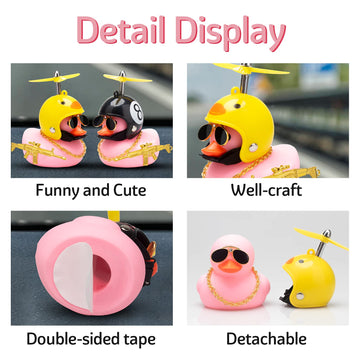 Wonuu Rubber Duck Car Ornaments Pink Duck Car Dashboard Decorations Set With Propeller Helmet, Sunglasses, And Gold Chain. (W-Pink-Chicken)