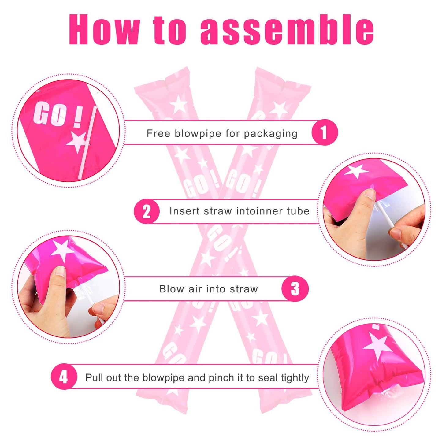 Hungdao 100 Pcs Thunder Sticks Spirit Boom Sticks Cheerleading Football Noise Makers Inflatable Noisemakers For Party Dance Bask