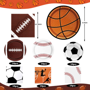Sports Birthday Party Decorations 80Pcs Sports Party Plates And Napkins Baseball Football Soccer Basketball Rugby Disposable Pap