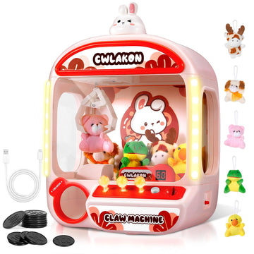 Cwlakon Claw Machines For Kids With Sound Light, Mini Vending Machine Rabbit Toys For Girls Age 3+, Candy Grabber Prize Dispenser Arcade Games With Mini Plush Toys, Christmas Birthday Gifts