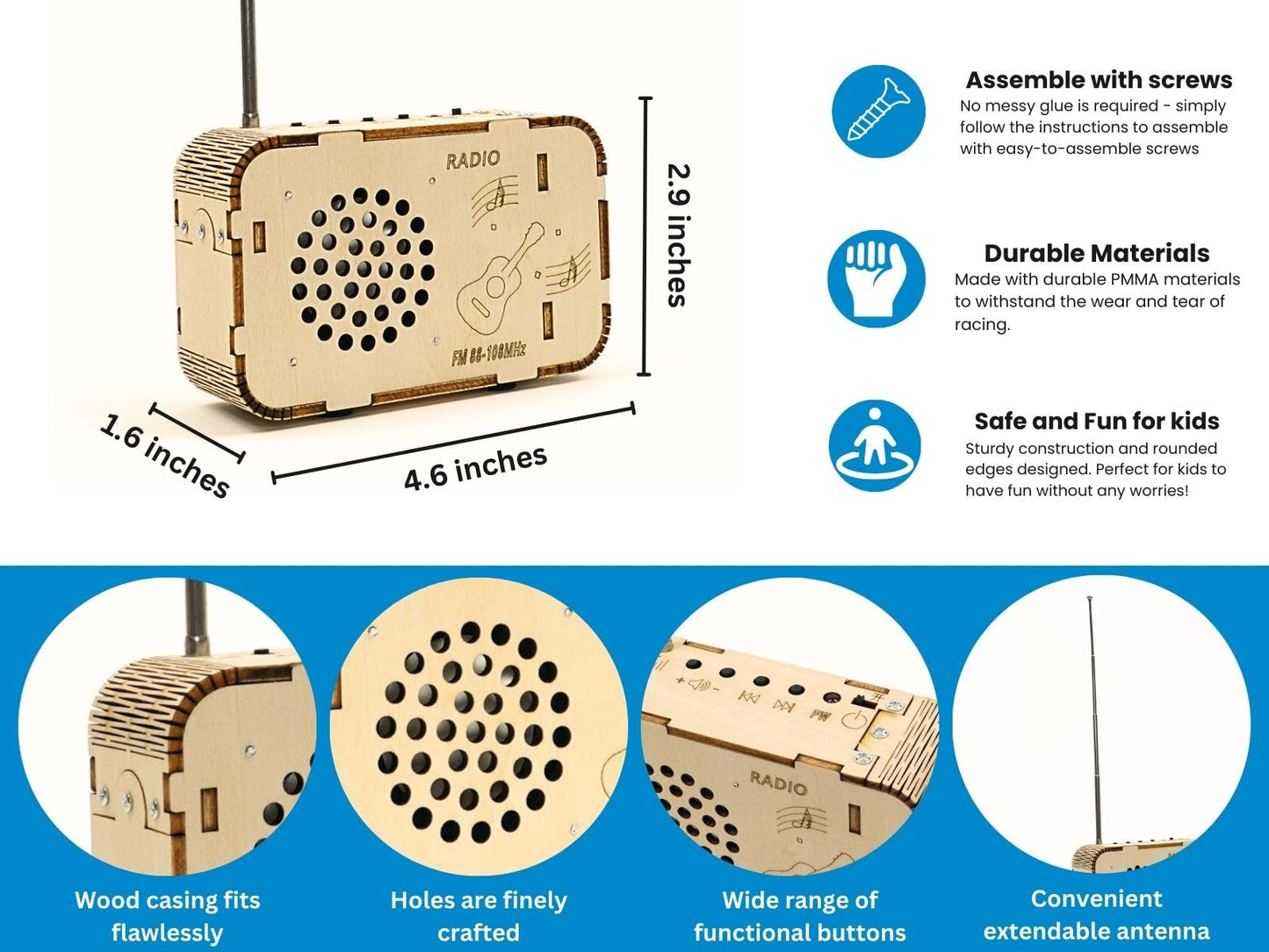 Pica Toys Wooden Fm Radio Kit Fm 88-108Mhz - Science Experiment And Educational Project Stem Kit
