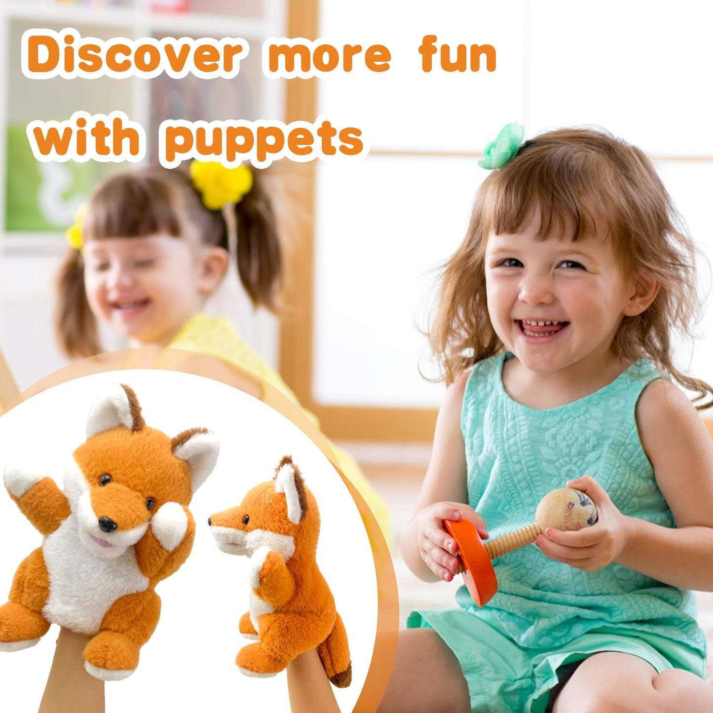 Okegztoa Hand Puppets Fox Puppets,9'' Realistic Stuffed Animal Puppets For Toddlers Cute Fox Stuffed Puppets For Kids With Movab