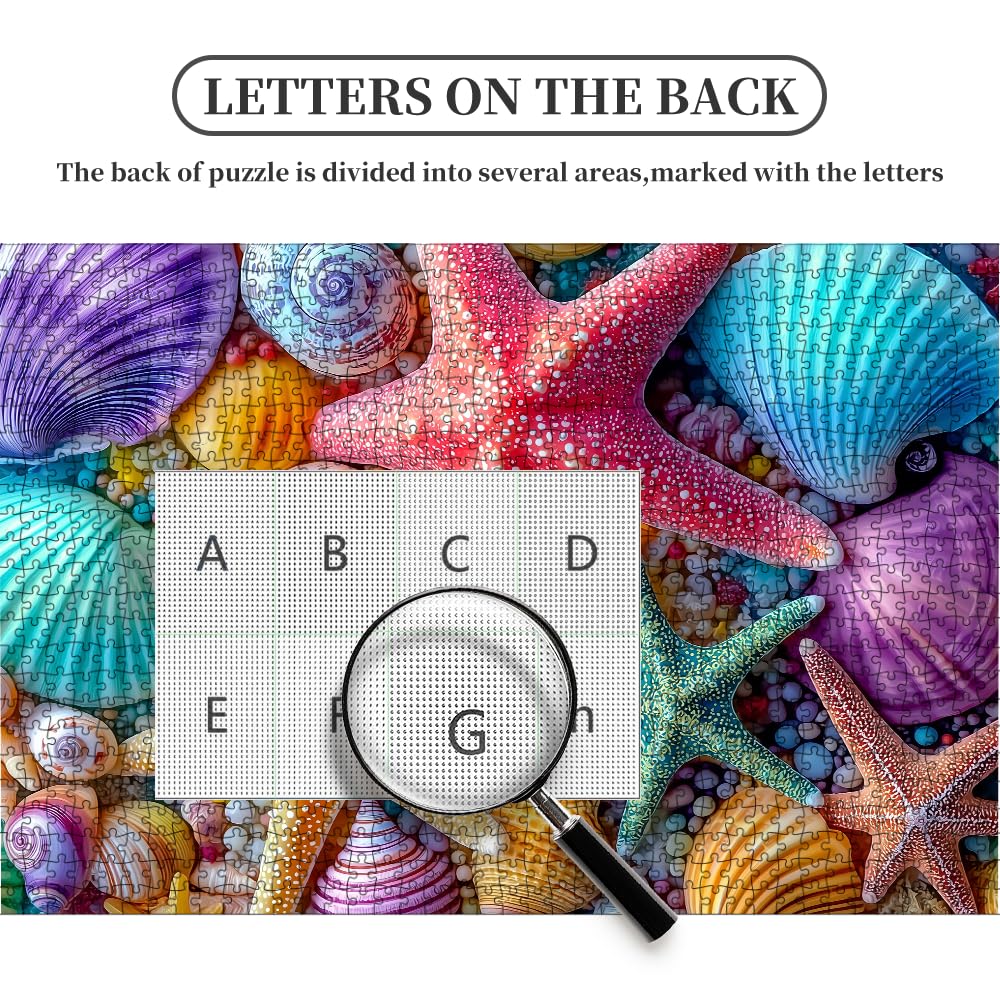 1000 Piece Jigsaw Puzzle for mature-themeds - Colorful Seashells and Starfish Ocean Beach Theme  Vibrant Marine Life Art Puzzles  Challenging Brain Game  enhanced Eco-Friendly Gift