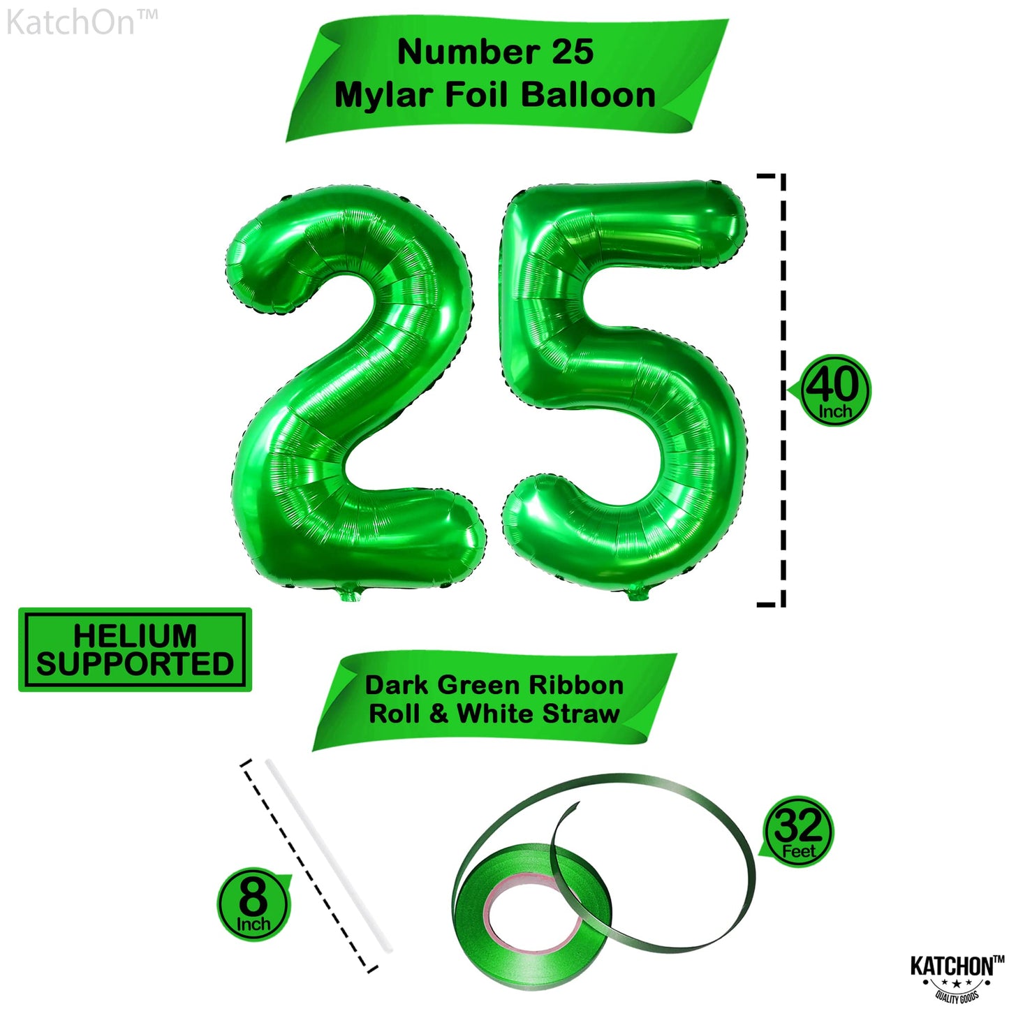 Katchon, Dark Green 25 Balloon Numbers - 40 Inch | 25Th Birthday Balloons, Green 25Th Birthday Decorations For Women | 25 Balloon Numbers Green | 25 Years Balloons, 25Th Birthday Decorations For Men