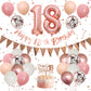 18Th Birthday Decorations Retro Pink Rose Gold,18Th Birthday Balloons,Happy 18Th Birthday Banner With Cake Toppers Number 18 Bal