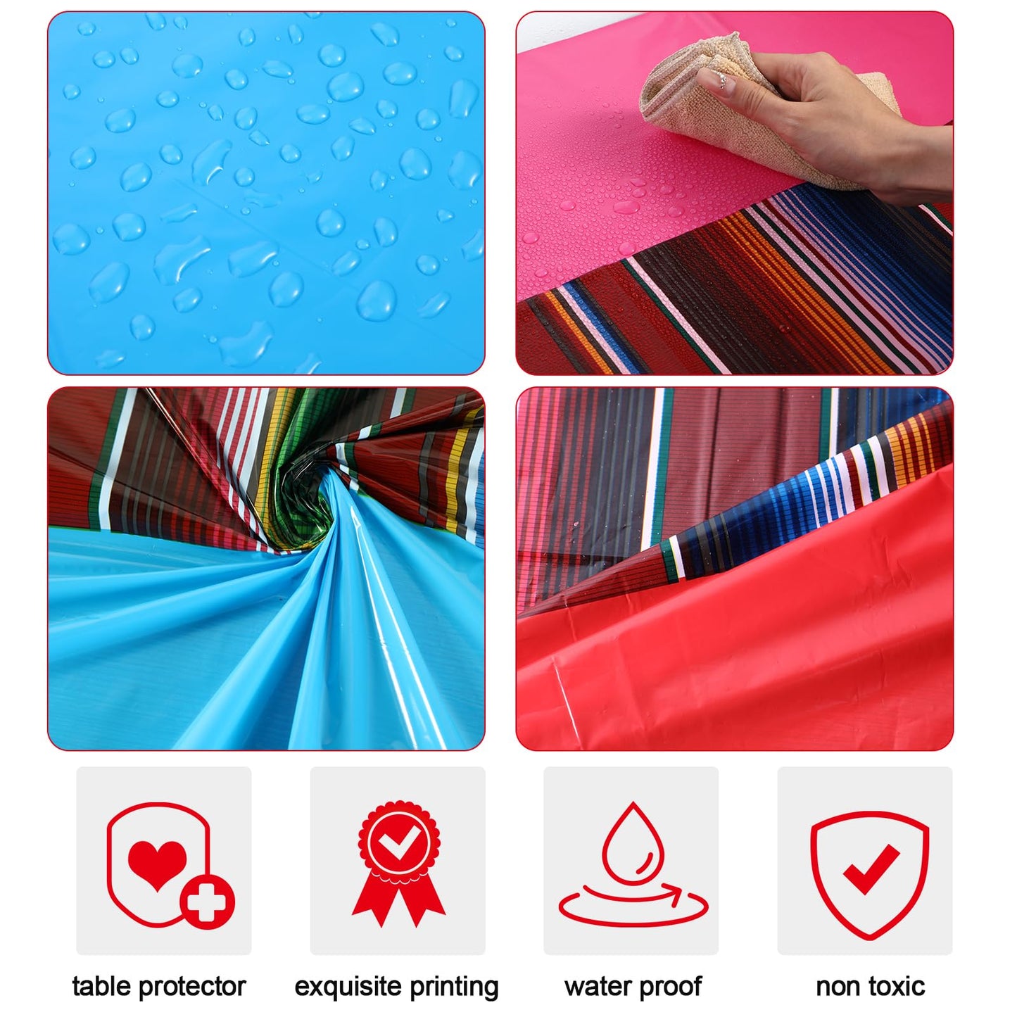 Remagr 6 Pcs Mexican Fiesta Tablecloth 54 x 108 Table Runner Plastic Fiesta Striped Table Cover for Taco Night Festive Mexican