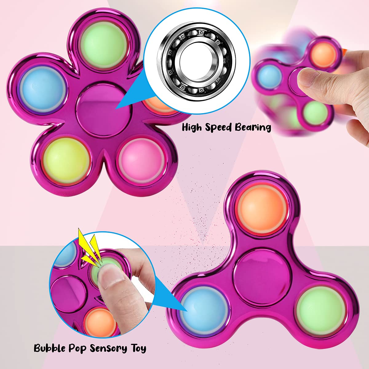 Jawhock 3 Pack Pop Fidget Spinner  Ideal Decompression Fidget Toys mature-themed Fidget Spinner for Relief  Goodie Bag Stuffers Return Gifts Birthday Party Favors Classroom Carnival Prize for Kids Boys Girls
