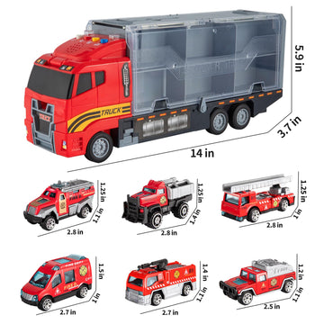 Temi Toddler Toys For 3 4 5 6 Years Old Boys, Die-Cast, Alloy Metal Emergency Fire Rescue Vehicle Transport Car / Truck Toys Set W/Play Mat For Age 3-9 Toddlers Kids Boys & Girls
