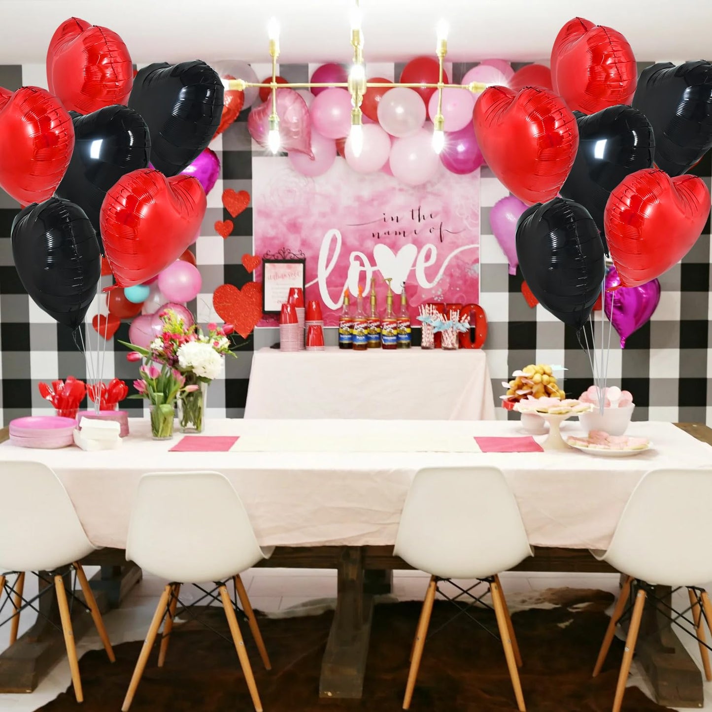 TONIFUL 30Pcs 18 Inch Red Black Heart Balloons Valentines Day Heart Shape Foil Mylar Balloons Decoration for Romantic Valentine