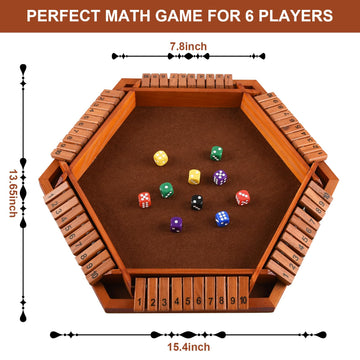 Alangduo Shut The Box Game With 12 Dice, 2-6 Player Shut The Box Table Math Game, Shut The Box Game Wooden, Educational Close The Box Game For Kids, Adults (Brown)