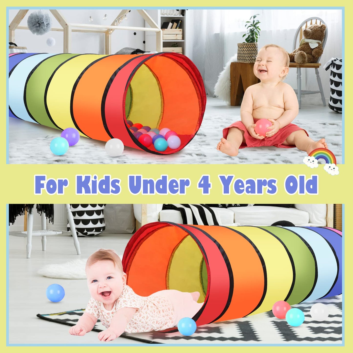 Kids Tunnel For Toddlers Play Tent, 6Ft Colorful Pop Up Tunnel To Crawl Tunnel For Toddlers 3 Year Baby Or Dog Cat Pets, Foldabl