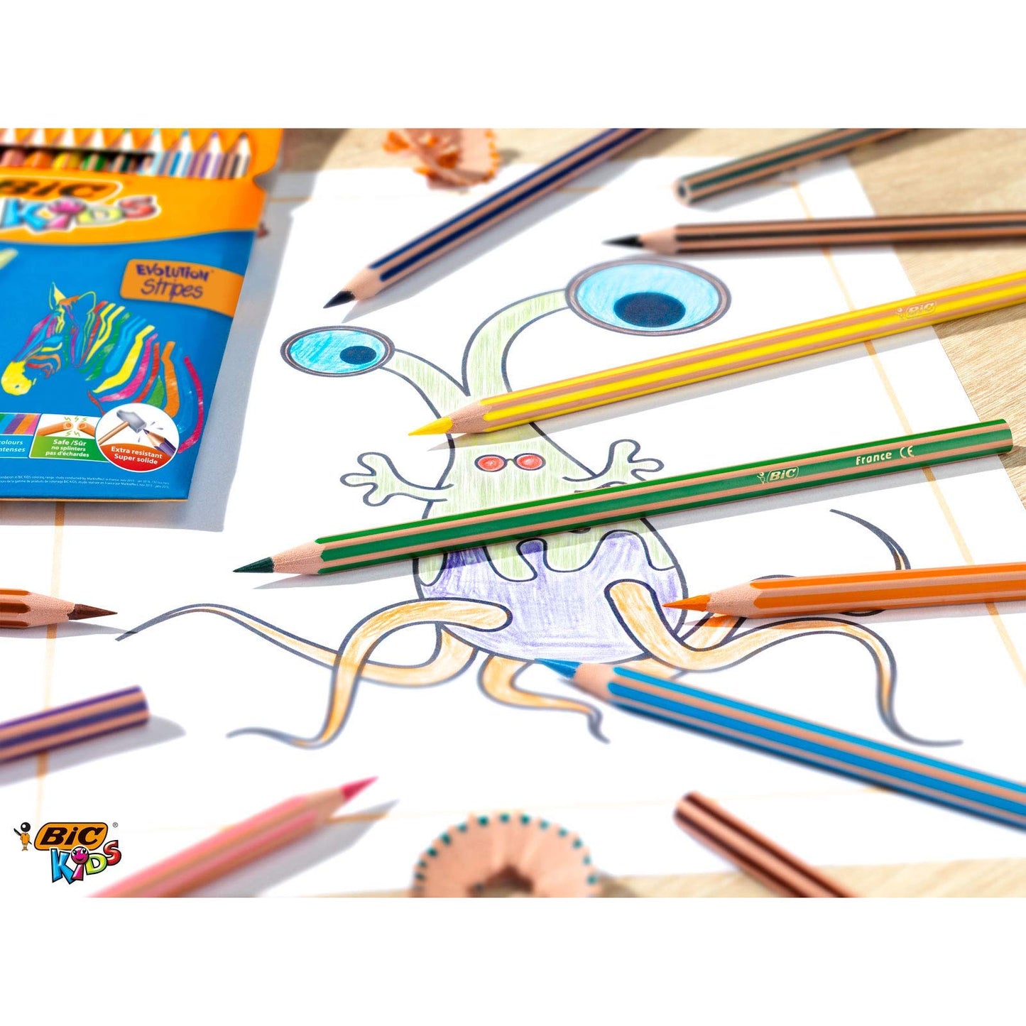Bic Kids Evolution Stripes Colouring Pencils - Assorted Colours, Pack of 18