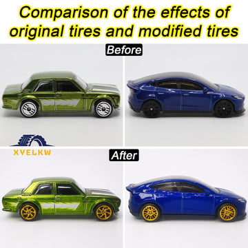 1/64 Wheels and Tires Set, 10-Pack 1 64 Scale Wheels with 10 for 1/64 Diecast Cars Upgraded and Modified Rubber Tires(Diameter 0