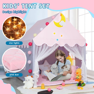 Wilwolfer Kid Tent With Mat, Star Lights - Kids Play Tents For Toddlers Kids Tents Indoor Playhouse - Princess Tent For Girls Toy House Gift (Gray With Mesh)