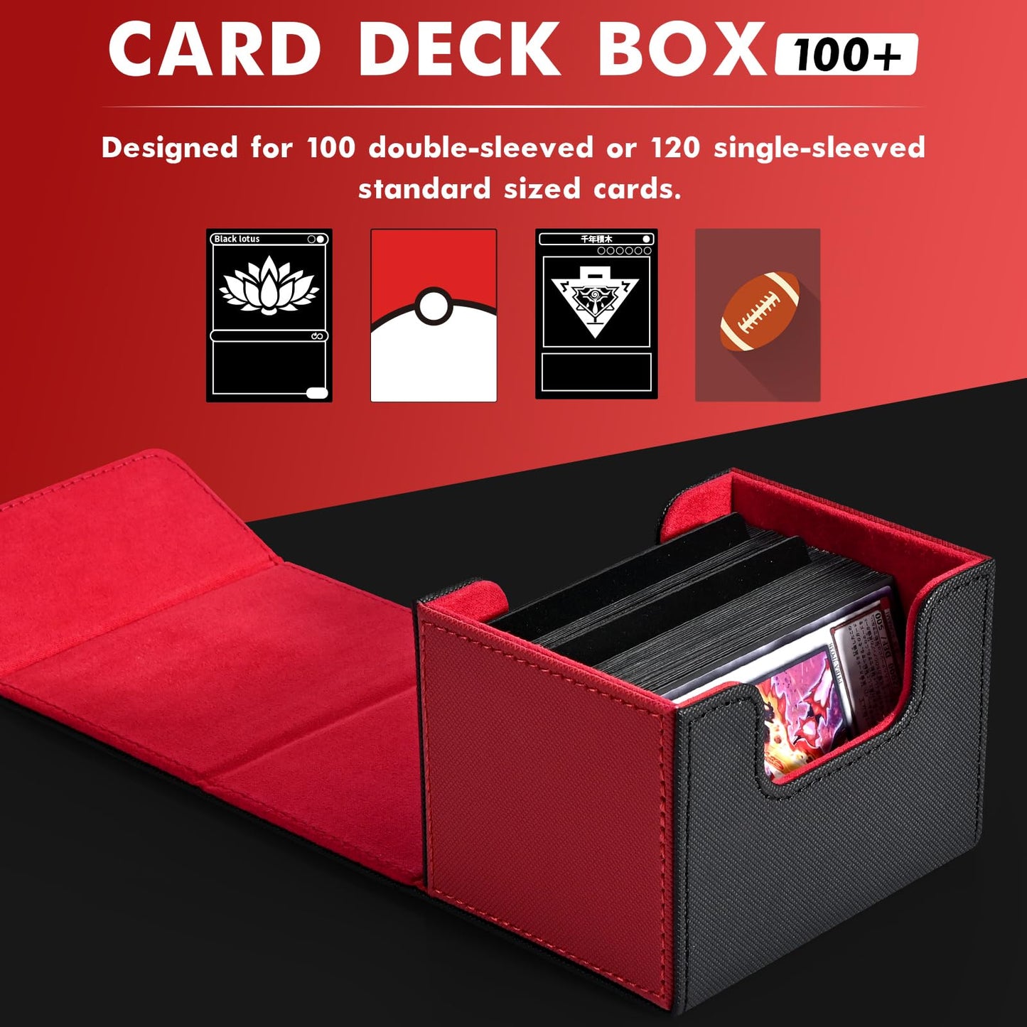 Zlca Card Deck Box For Trading Cards, Mtg Commander Deck Box Holds 120+ Single Sleeved Cards, Leather Magnetic Card Storage Box