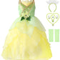 Axaxa Princess Tiana Costume For Girls - Princess And The Frog Dress With Accessories